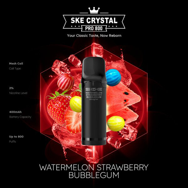 Crystal SKE Pro 800 Pod System Watermelon Strawberry Bubblegum